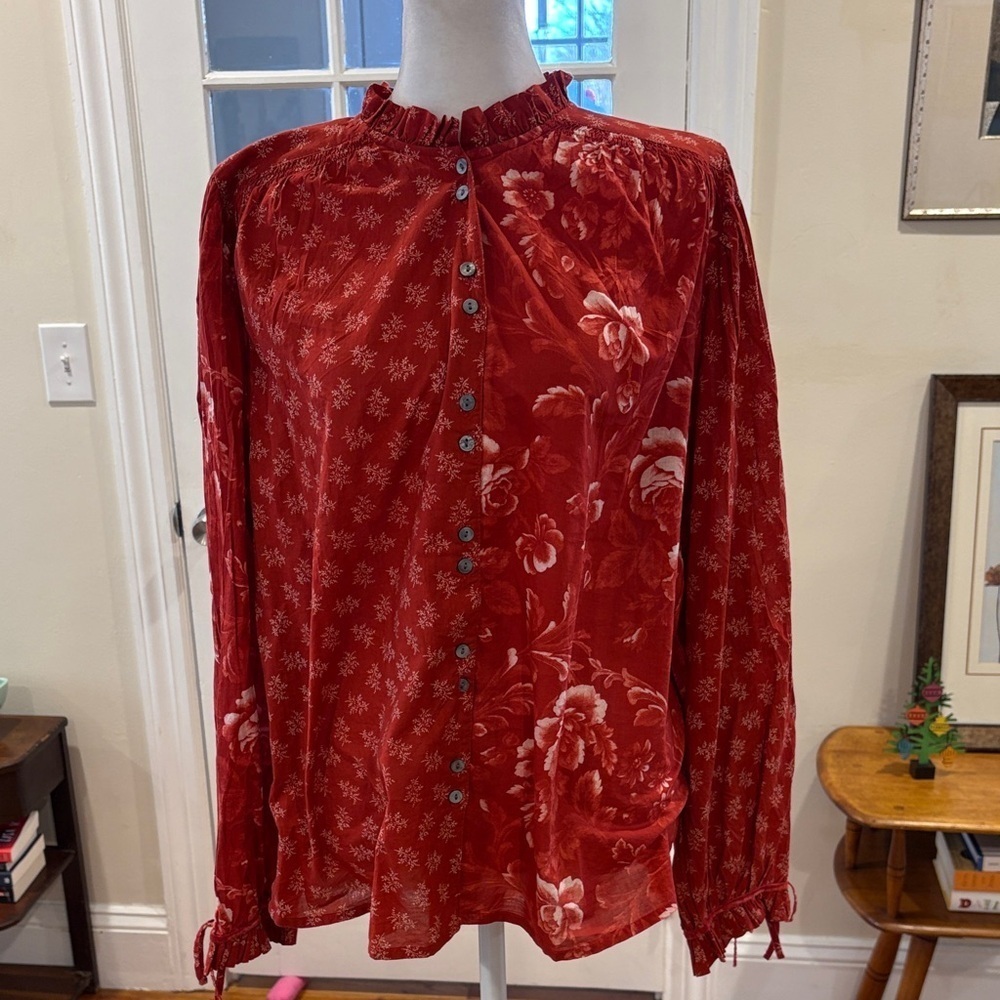 Sundance Rust Floral Button Down Blouse.  Size S